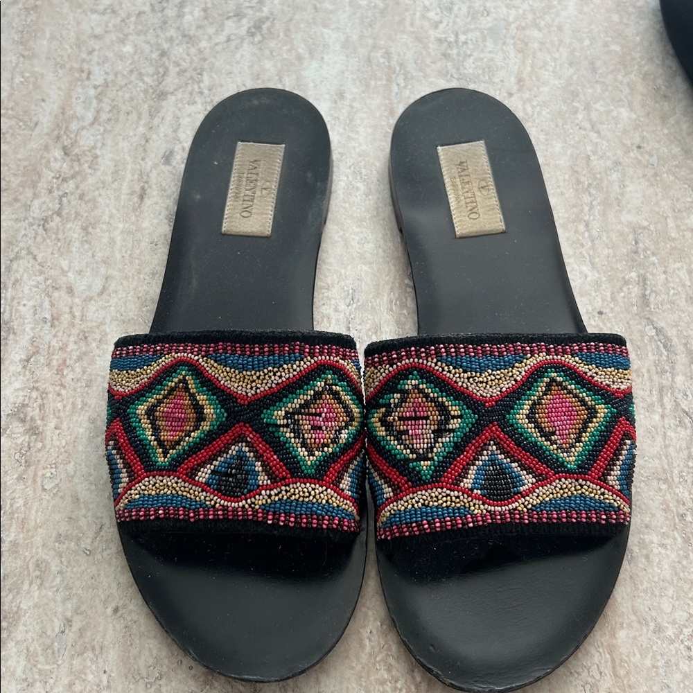Valentino Garavani Black Sandals with Multicolor Beading